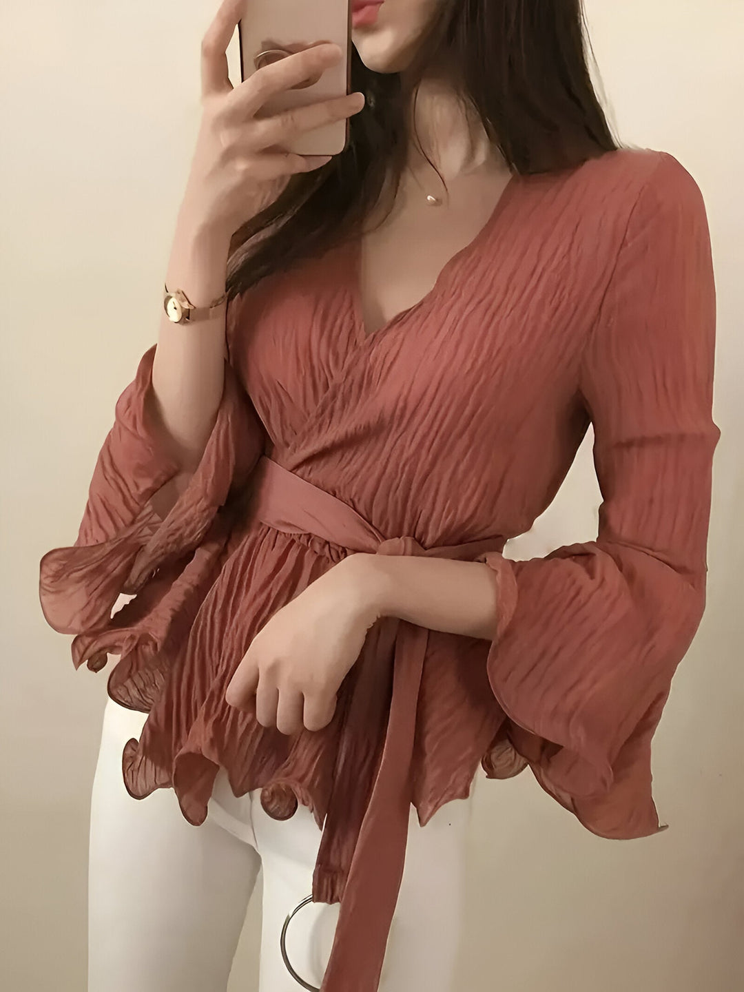 Levoire | Chemise À Col En V Avec Cordon Et Volants
