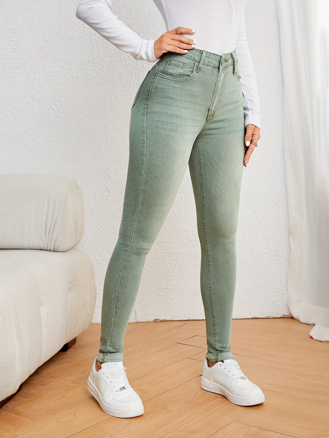 Levoire | Vert Olive Femme Jean Slim Fit Taille Haute
