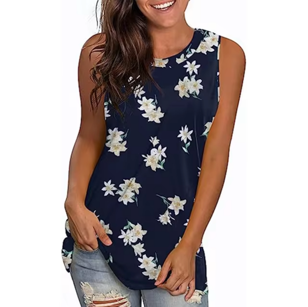 Levoire | T-Shirt Sans Manches Avec Impression Florale Marine bleu