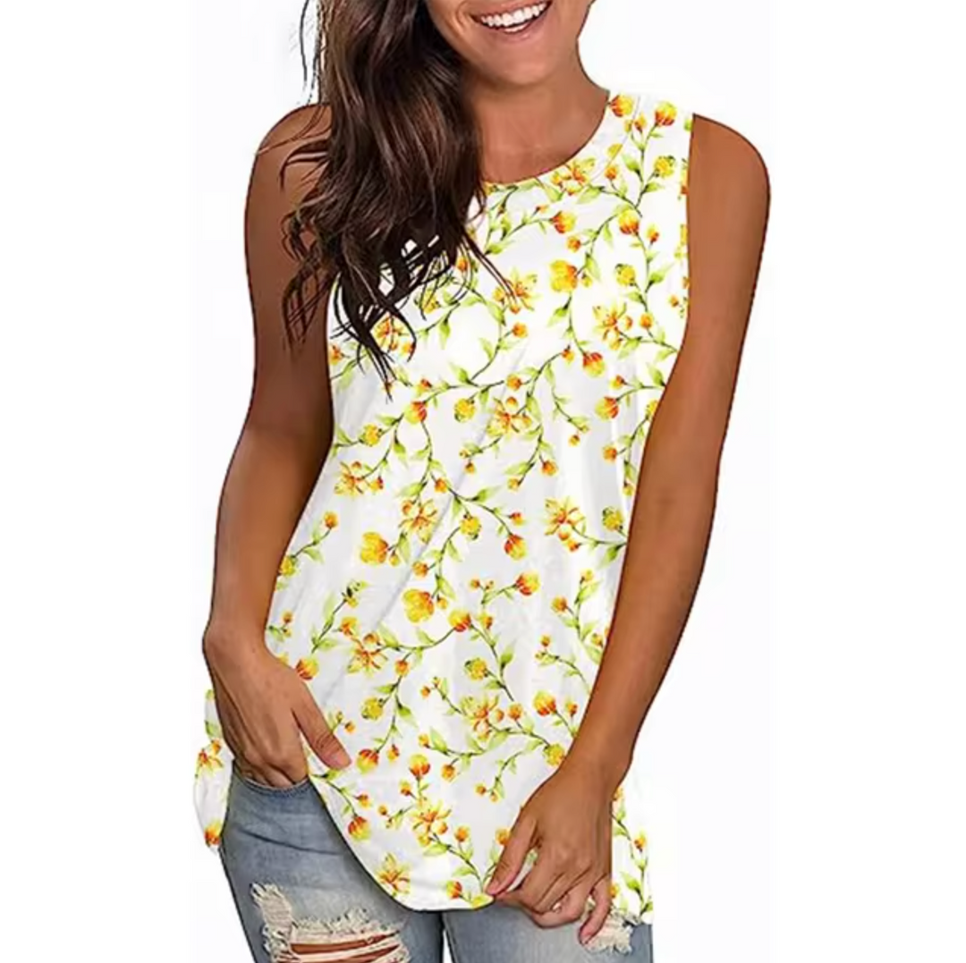 Levoire | T-Shirt Sans Manches Avec Impression Florale Jaune