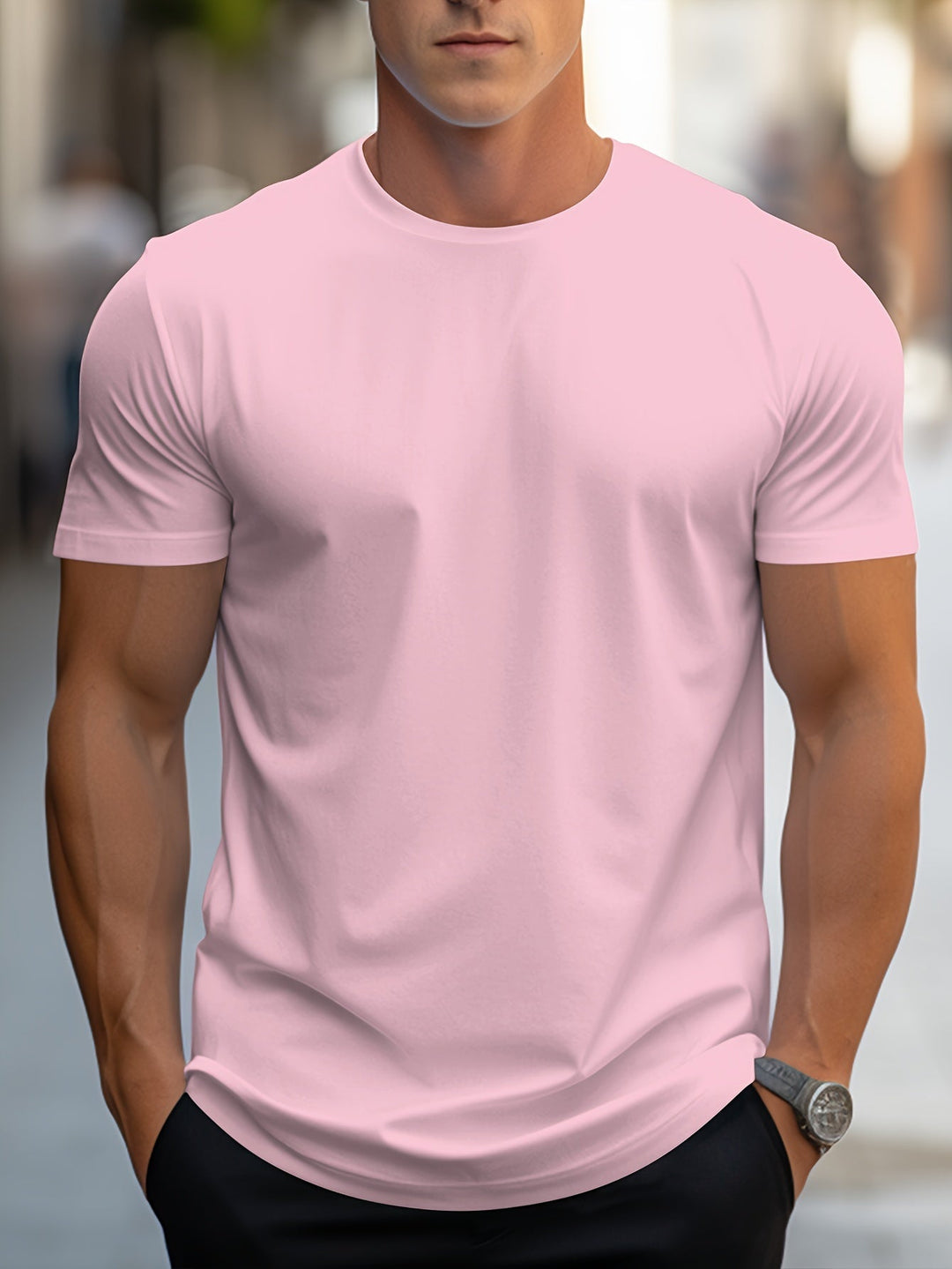 Levoire | T-Shirt Unicolore Pour Hommes Col Rond La couleur de Rosan