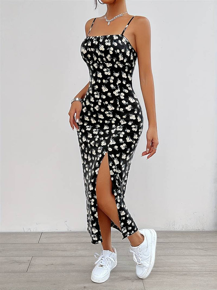 Levoire | Robe Cami À Bretelles Séparées Avec Imprimé Floral Fleurs noires et blanches