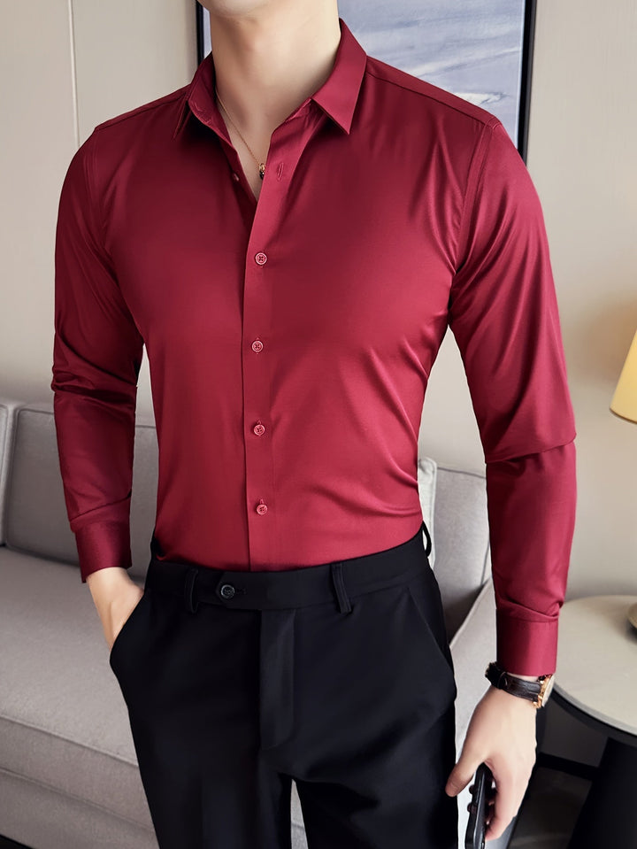 Levoire | Classique Uni Manches Longues Chemise Bordeaux rouge