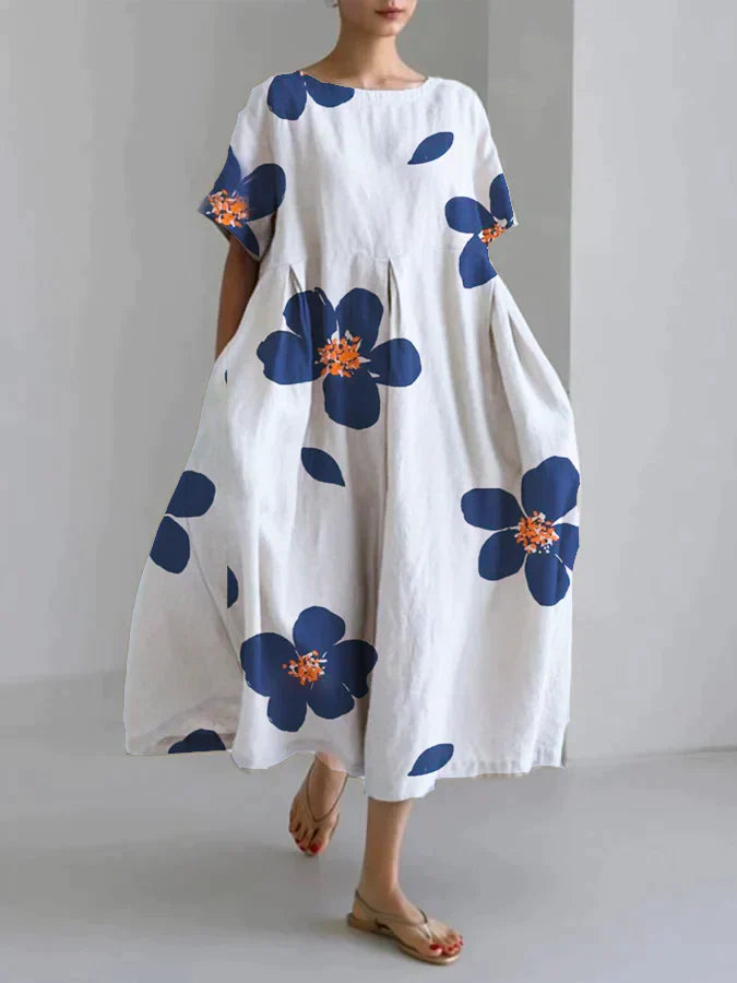 Levoire | Casual Floral Robe femme col rond Bleu