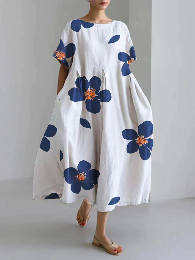 Levoire | Robe À Fleurs Délicieuse Et Décontractée Avec Encolure Ronde Pour Femmes Au Printemps Et En Été Blanc