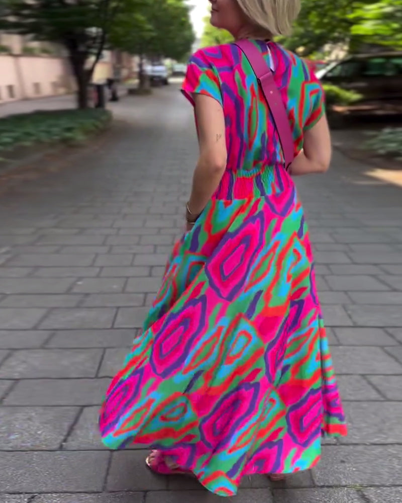 Levoire | Robe Longue À Manches Longues Imprimée Colorée Avec Décolleté En V