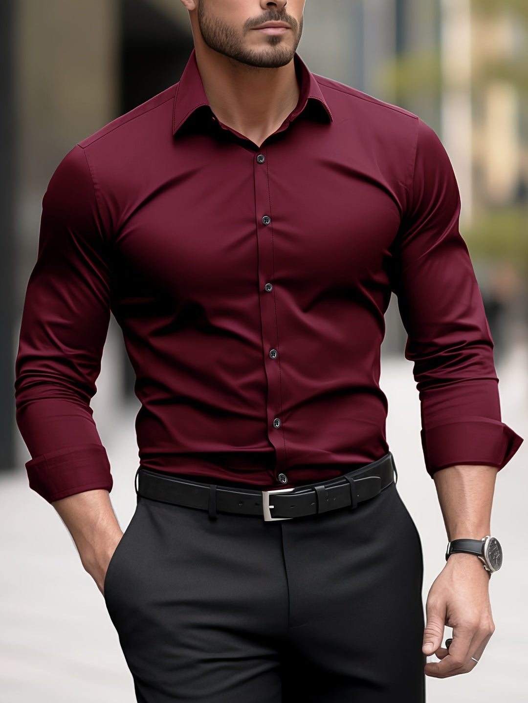 Levoire | Pull-Over Pour Hommes Unicolore Avec Revers Pour Un Look Élégant Rouge bordeaux