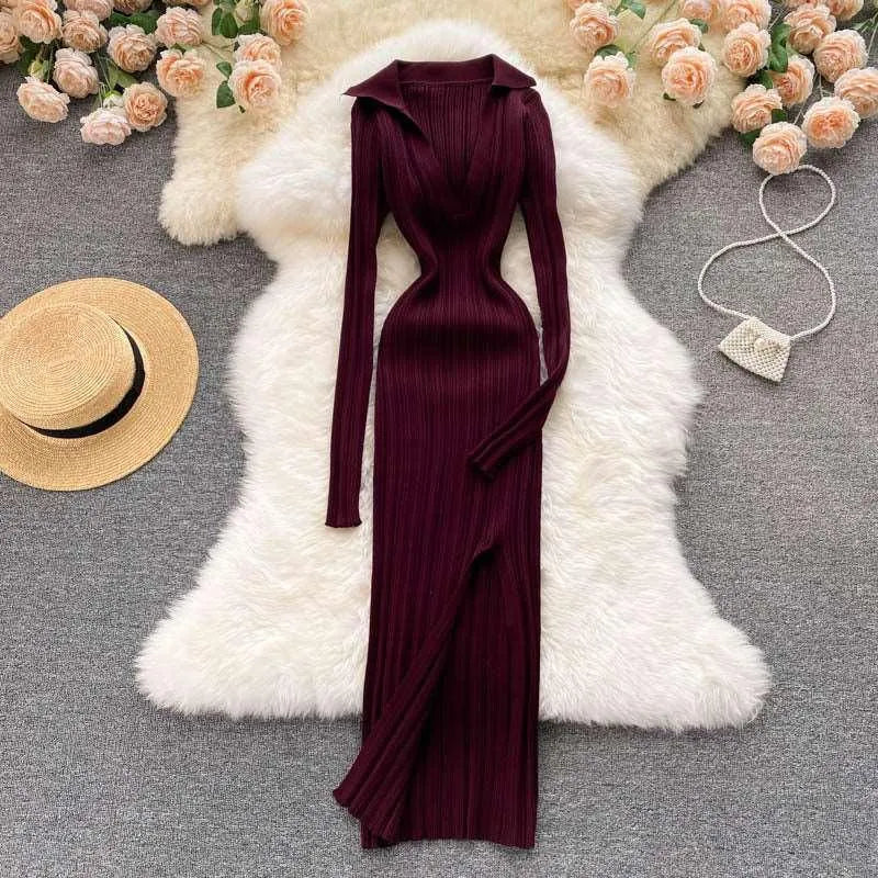 Levoire | Robe à manches longues en tricot extensible Rouge carmin Une taille
