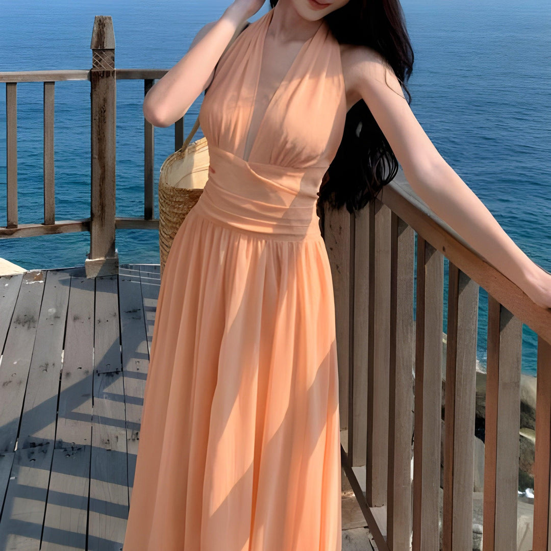 Levoire | Robe Maxi Élégante À Halter Orange
