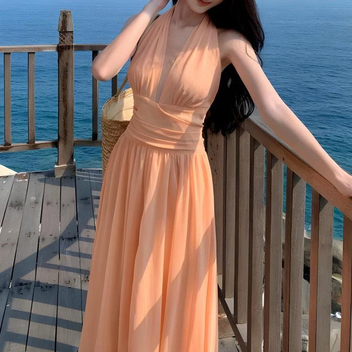Levoire | Robe Maxi Élégante À Halter Orange