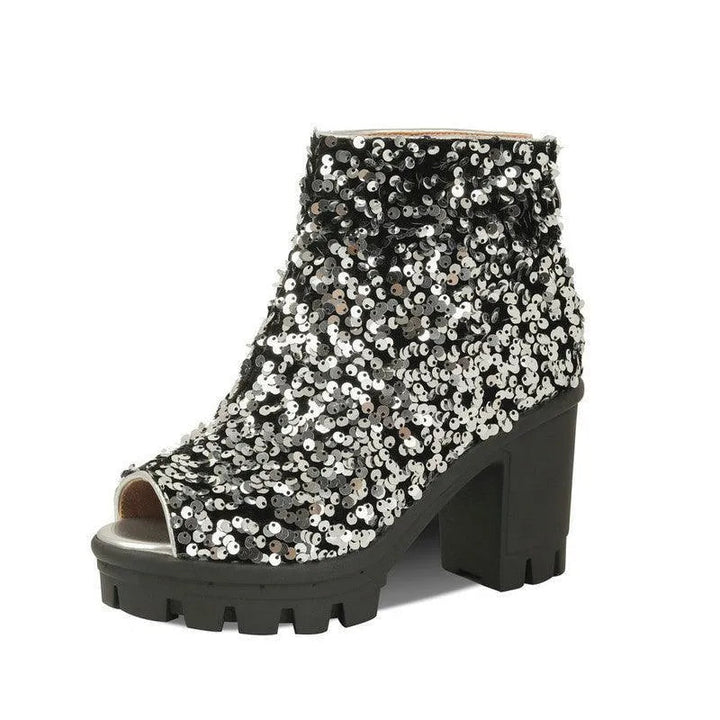 Levoire | Bottes pour femmes avec une haute fermeture éclair en tissu avec des paillettes et une haute plateforme Argent