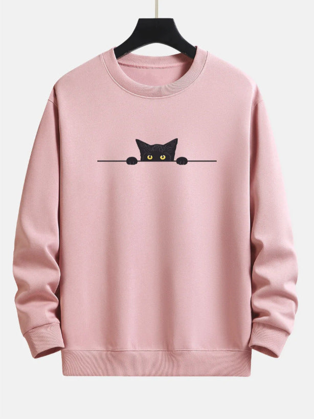 Levoire | Chemise À Col Rond Avec Un Adorable Motif De Chat Chat Créatif Rosa