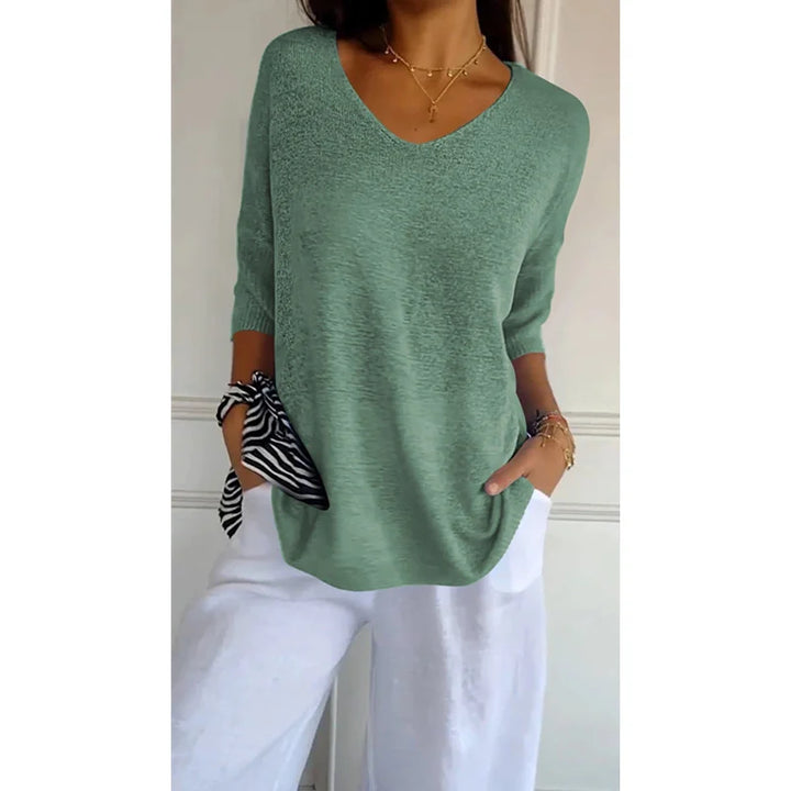 Levoire | Top tricoté uni avec col en V Abricot vert
