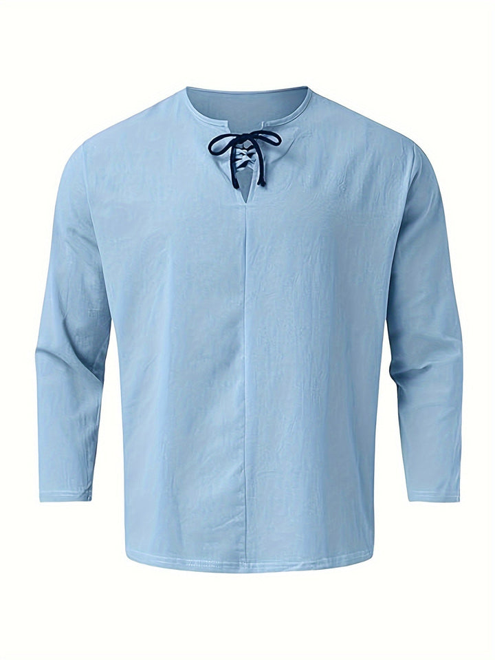 Levoire | T-Shirt Henley À Manches Longues En Mélange Coton-Lin Printemps/Automne