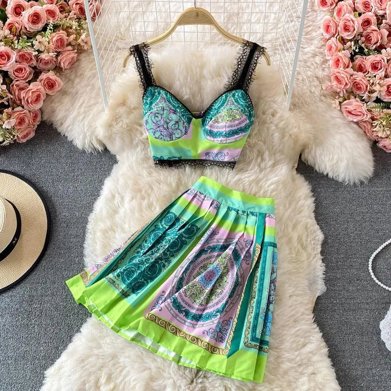 Levoire | Hauts courts plissés et jupe taille haute Superbe vert