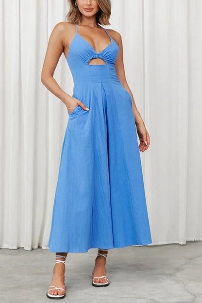 Levoire | Robe longue dos ouvert avec décolleté en V Bleu