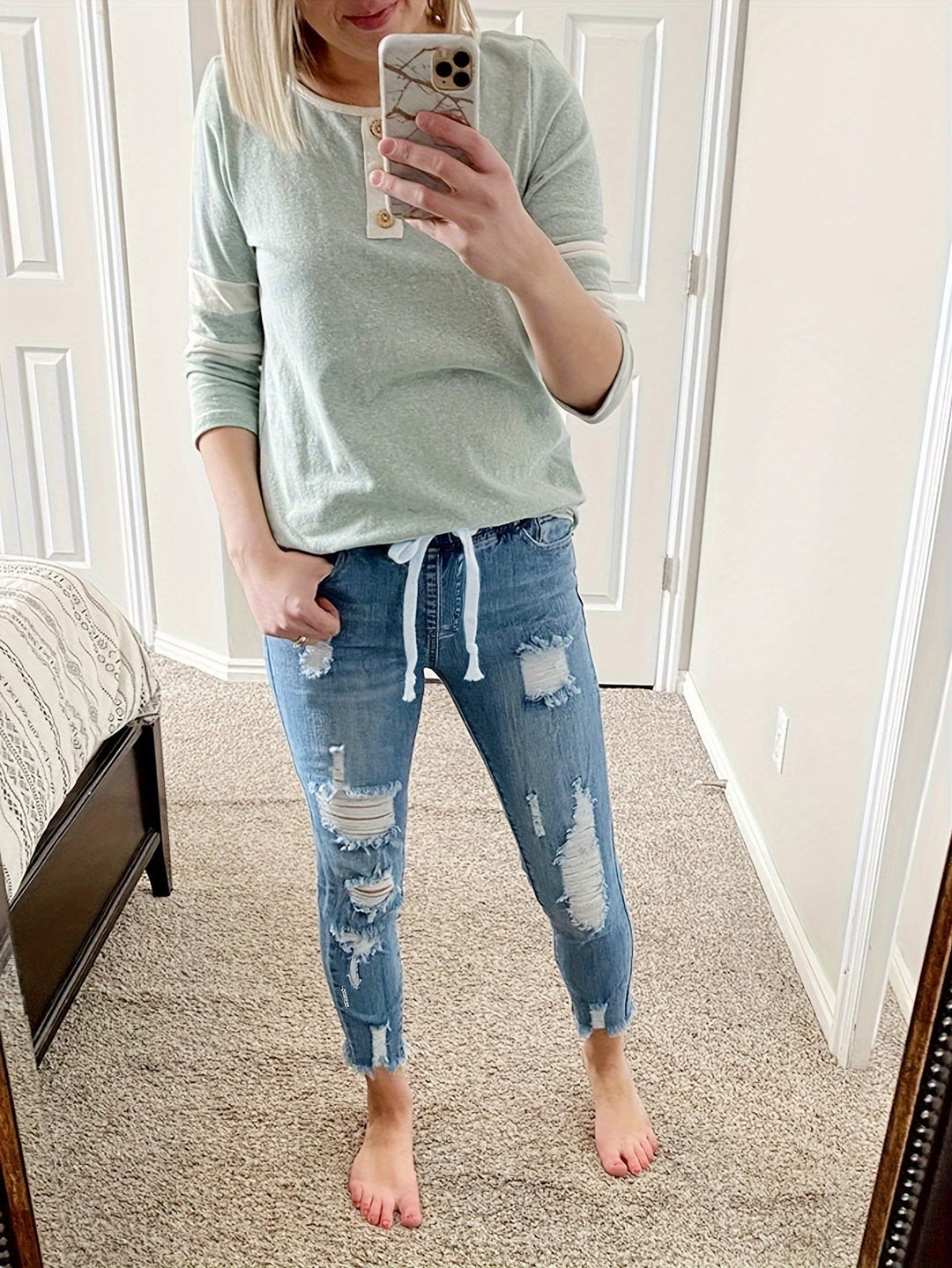 Levoire | Jean Femme Détendu Déchiré Avec Cordon Et Stretch