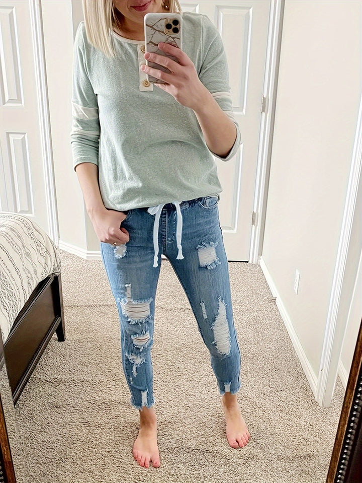 Levoire | Jean Femme Détendu Déchiré Avec Cordon Et Stretch