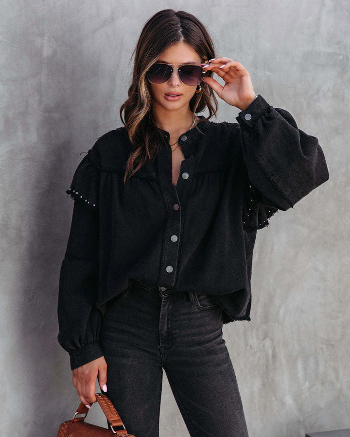 Levoire | Veste Ornée De Col Froncé Avec Manches Froncées Pour Femmes Noir