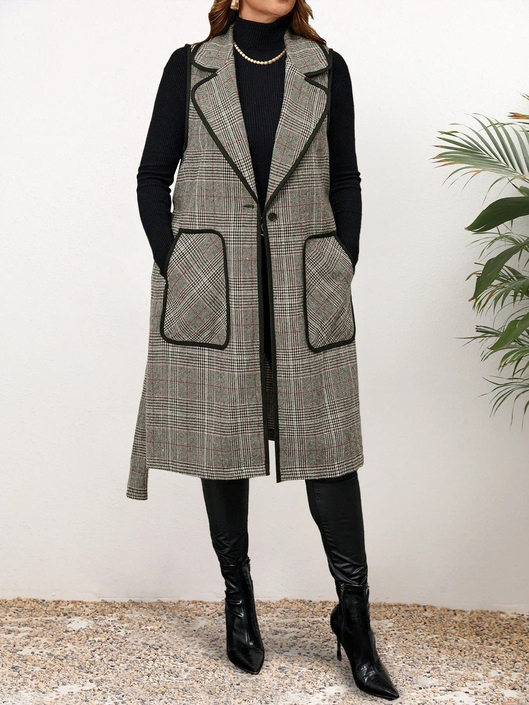 Levoire | Élégante Gilet Sans Manches Design Carreaux Gris