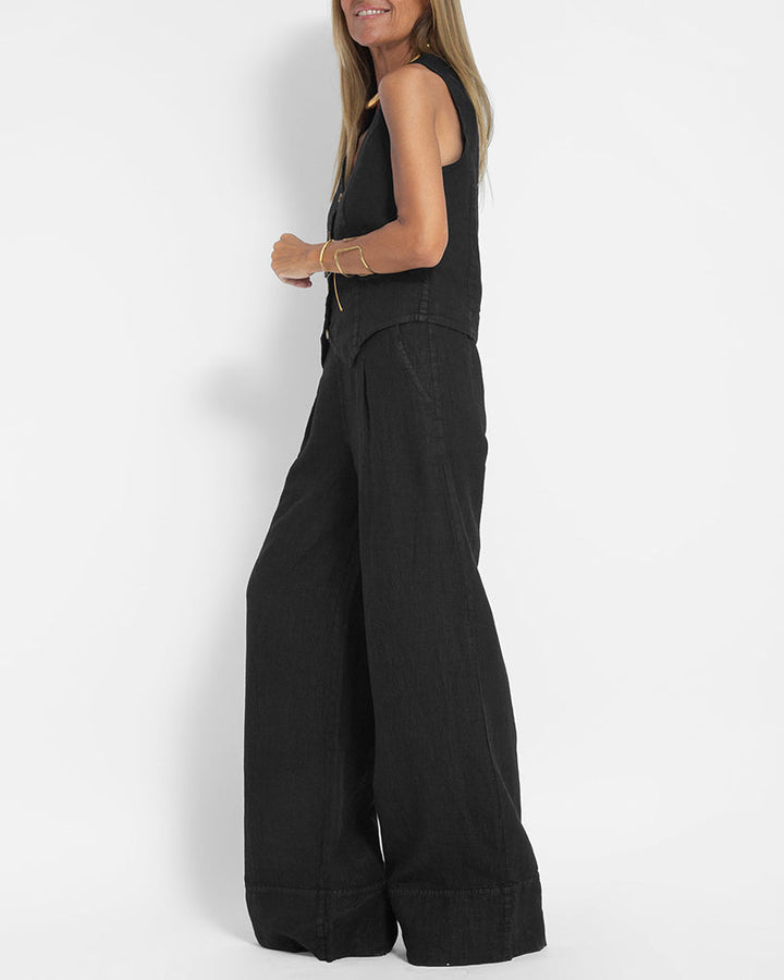Levoire | Ensemble Élégant De Gilet En Lin Et Pantalon Large