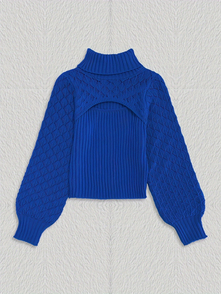 Levoire | Pull À Col Roulé Unicolore En Tricot Pointelle