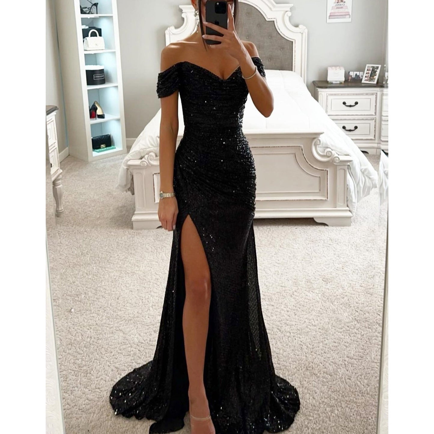 Levoire | Robe De Soire En Paillettes Avec Fente Noir