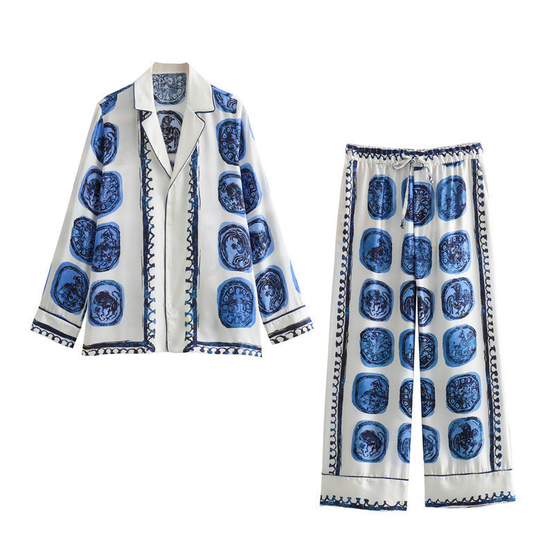 Levoire | Chemise Imprimée Avec Pantalon Large Ensemble Deux Pièces