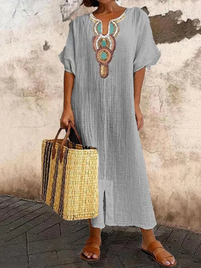 Levoire | Kaftan-Robe Avec Accent Ethnique Gris clair