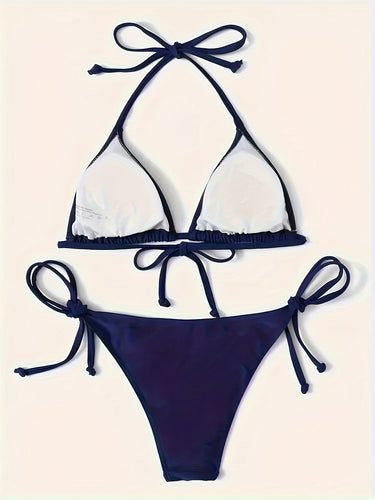 Levoire | Bleu Foncé Ensemble De Bikini Sexy Avec Soutien V Décolleté Et Dos Nu