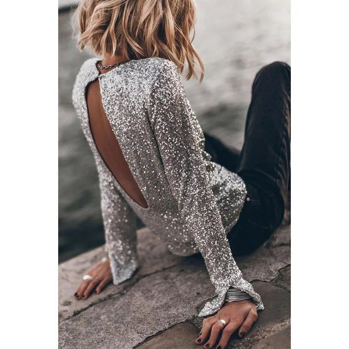 Levoire | Blouse à col rond en sequins à manches longues