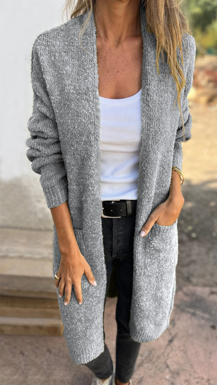 Levoire | Pull Pour Femme Décontracté En Grande Taille Tricoté Avec Poches Gris