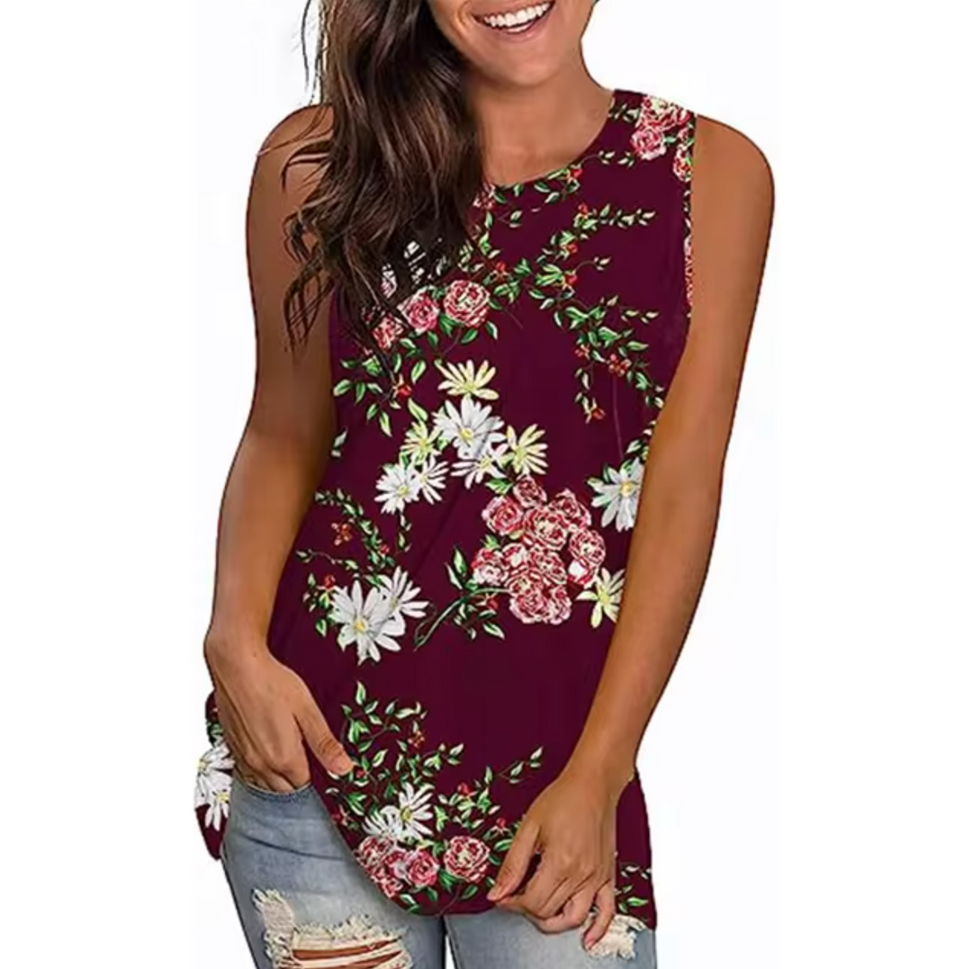 Levoire | T-Shirt Sans Manches Avec Impression Florale Rot Grenat