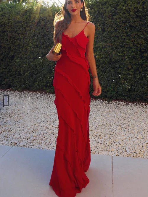 Levoire | Robe Élégante Avec Volants Rot