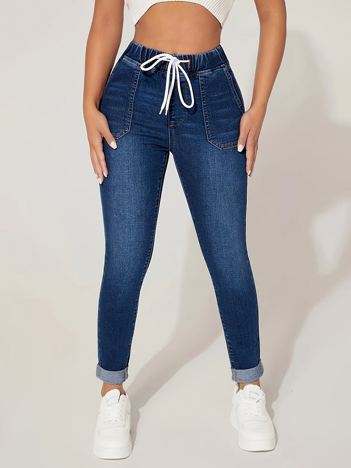 Levoire | Relaxant Fit Jeans Femmes Taille Haute Et Cordon Bleu profond