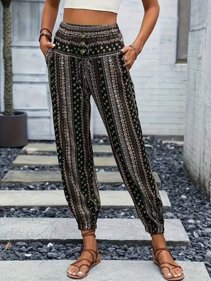 Levoire | Pantalon Imprimé Taille Haute Instant Boho Vibe Vert foncé