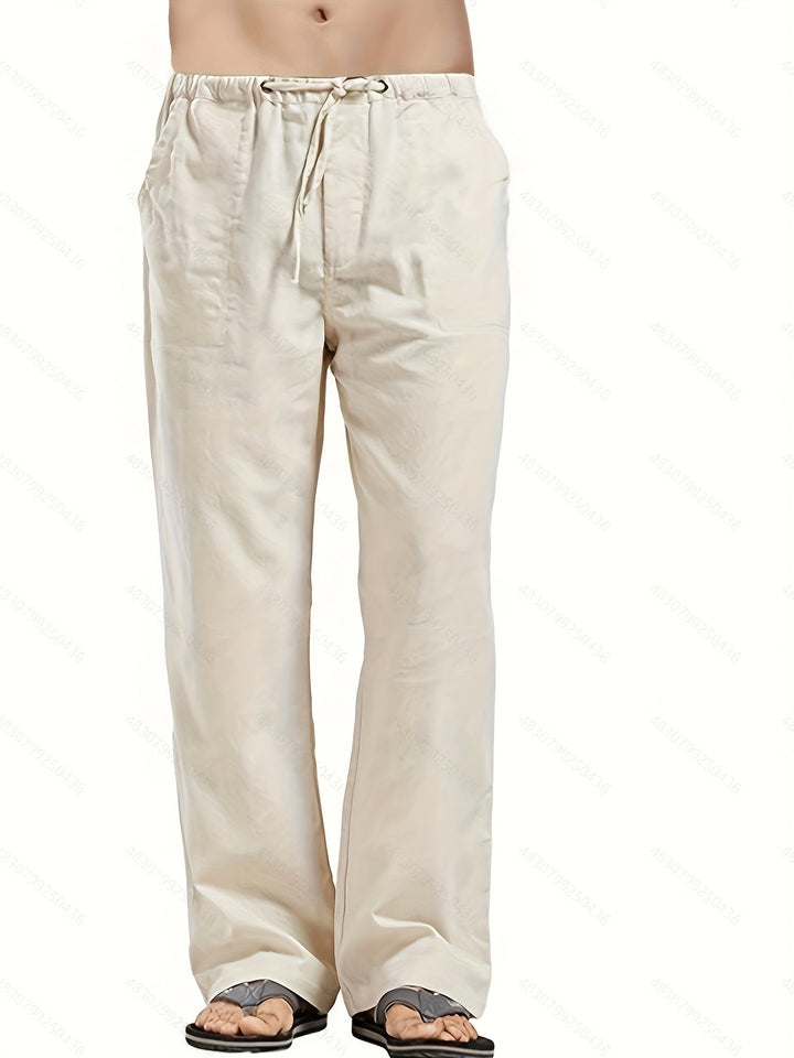 Levoire | Pantalons Pour Hommes En Mélange De Coton Et De Lin Avec Une Taille Élastique Décontractée Couleur kaki