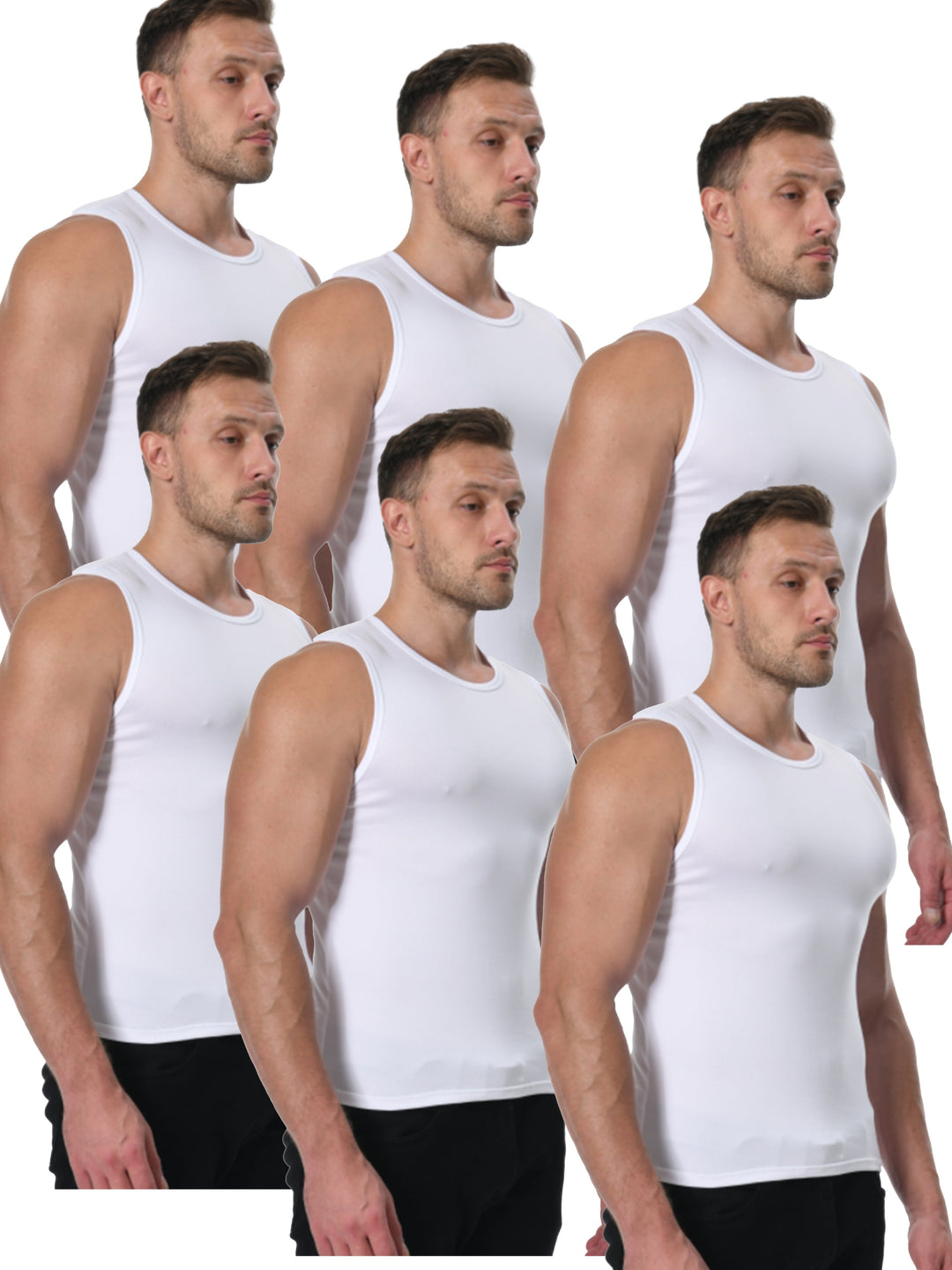 Levoire | 6 Pcs Gilet Basique Uni Pour Hommes Blanc * 6 pièces