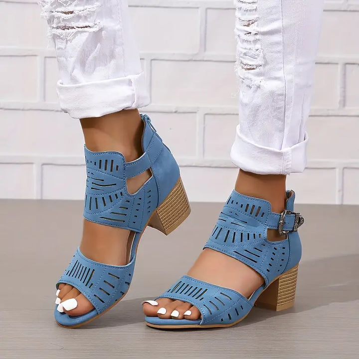 Levoire | Sandales Pour Femmes Avec Des Talons Épais Style Bleu