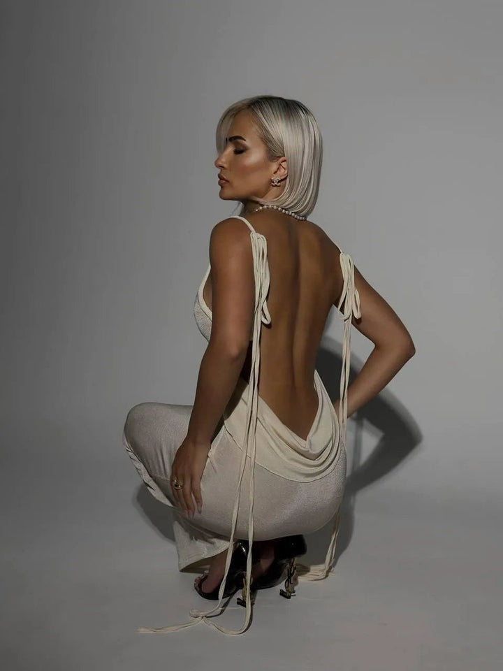 Levoire | Robe longue sexy avec des lacets, robe d'été fine sans dos Blanc