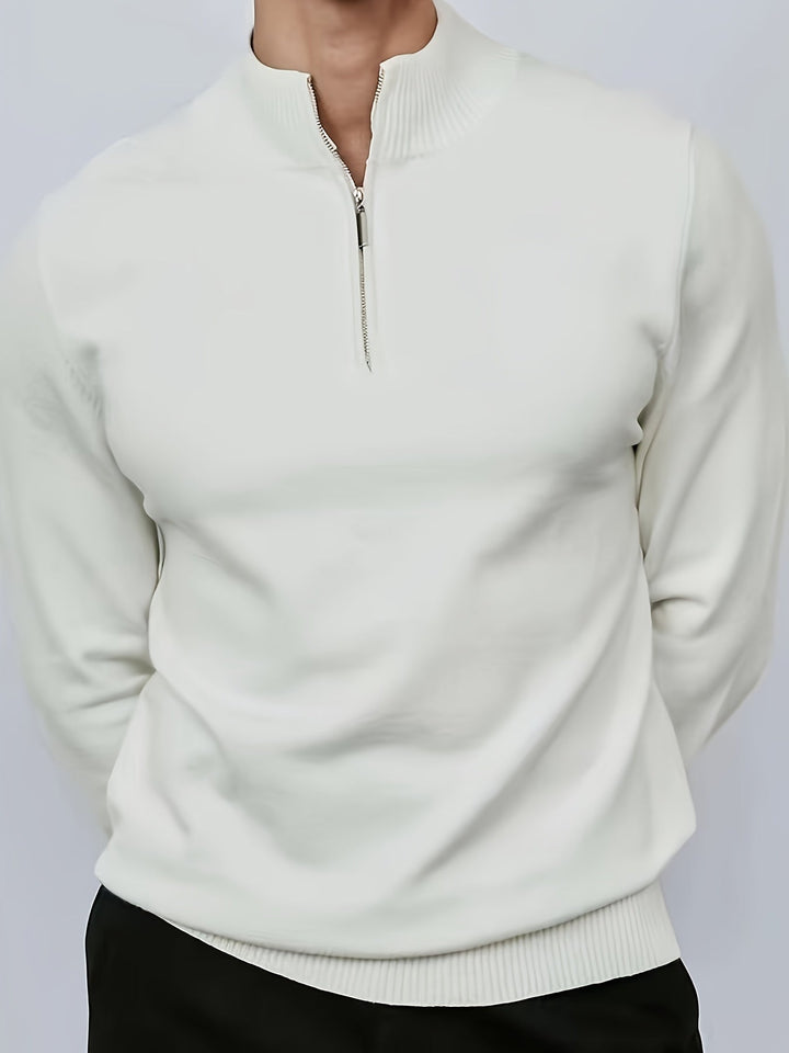 Levoire | Pull-Over Uni Avec Zip Mi-Long Et Col Blanc