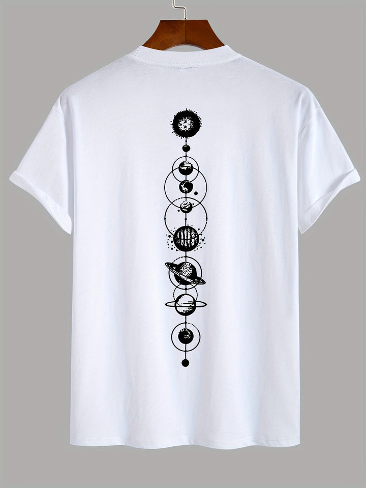 Levoire | T-Shirt Pour Hommes Rento Avec Imprimé Planètes En 100% Coton Blanc