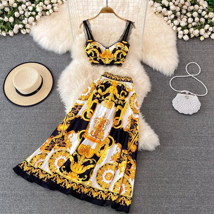 Levoire | Ensemble à deux pièces avec une ceinture en dentelle élégante et tendance pour femmes Jaune