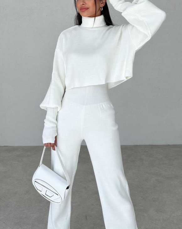 Levoire | Pull À Col Roulé Confortable Combinaison Mitaine Blanc