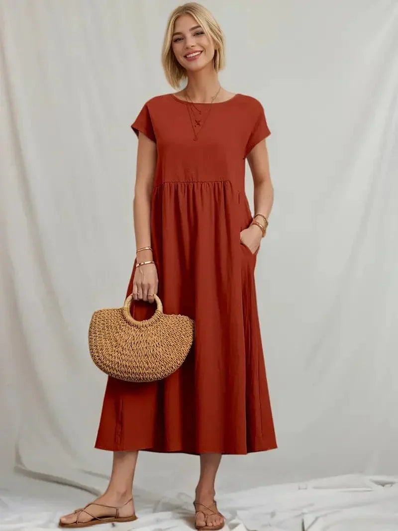 Levoire | Robe À Manches Courtes Pour Femme - Midi Carmin