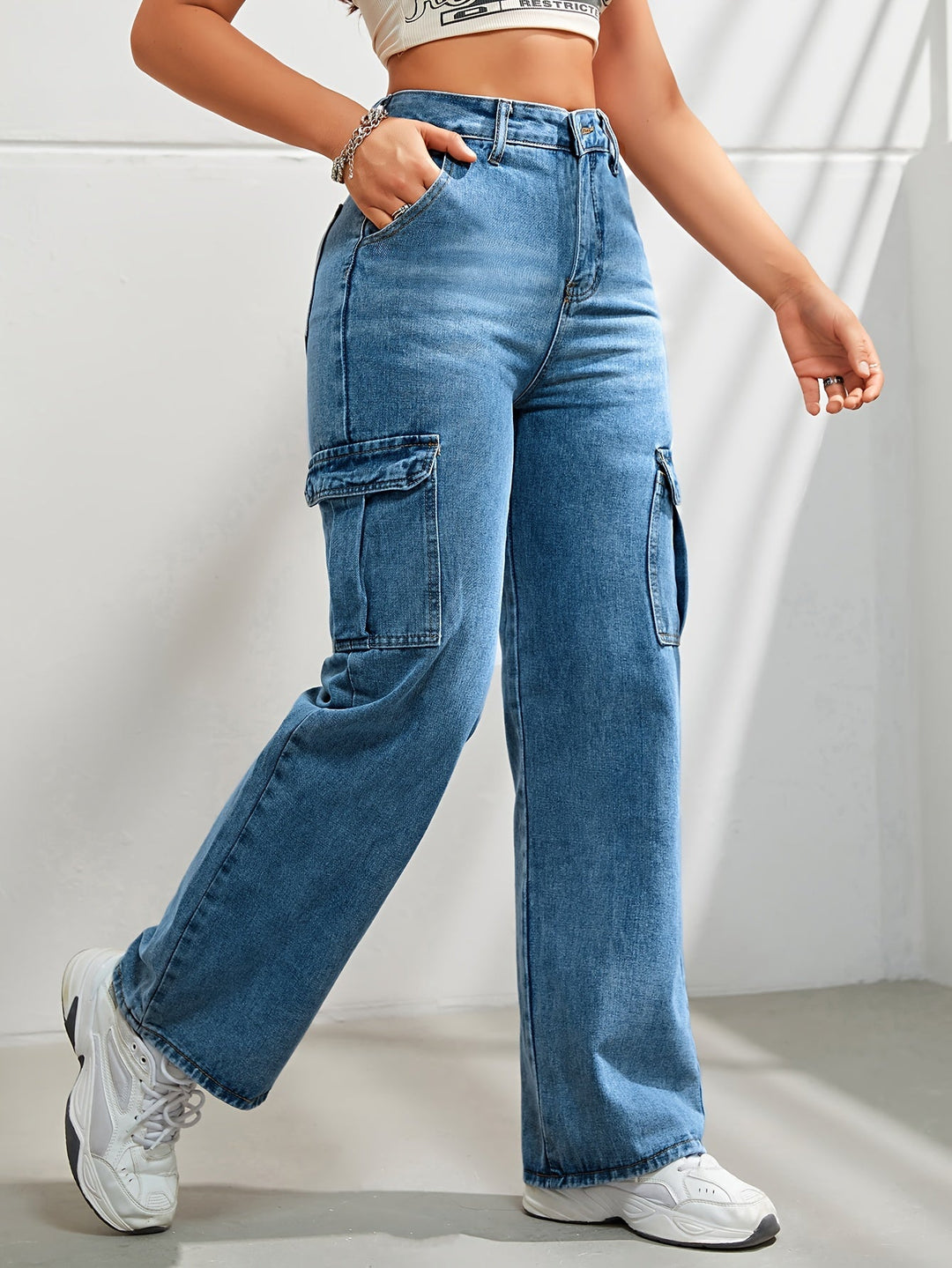 Levoire | Rennot Denim Cargo-Pantalons Avec Jambe Large Et Taille Haute