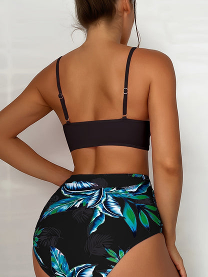 Levoire | Ensemble De Bikini À Taille Haute Et Motif Feuille Pour Femme