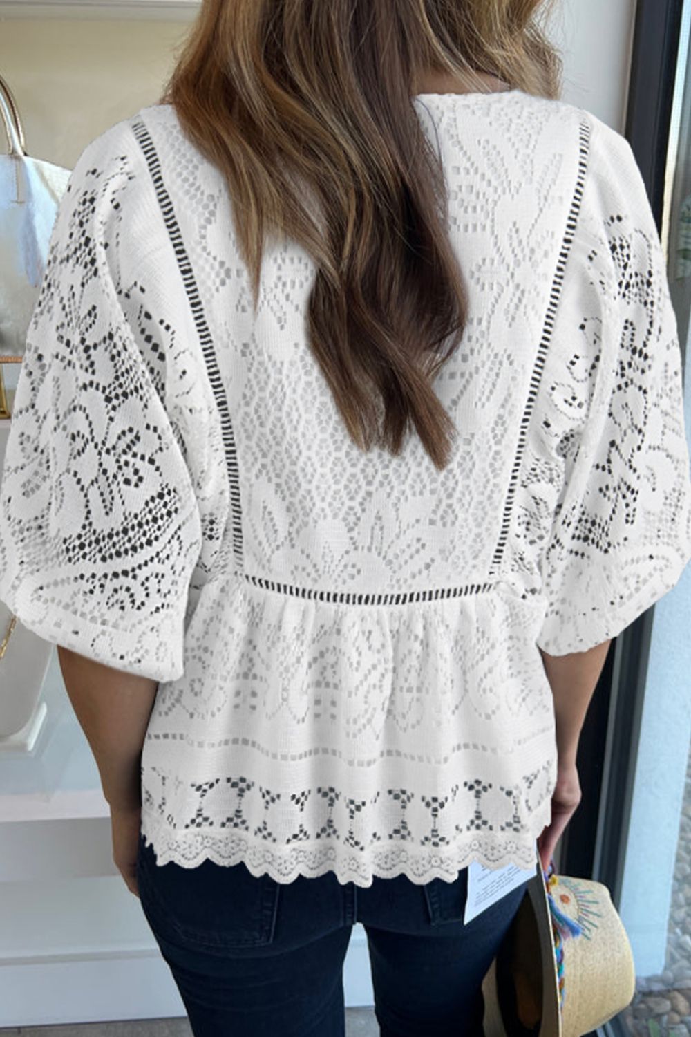 Levoire | Dentelle Crochet Découpé Ourlet Col En V Blouse