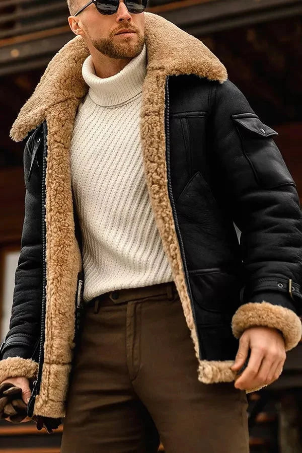 Levoire | Veste En Cuir Volante Camel Élégante Pour Hommes Luxe Et Confort Noir