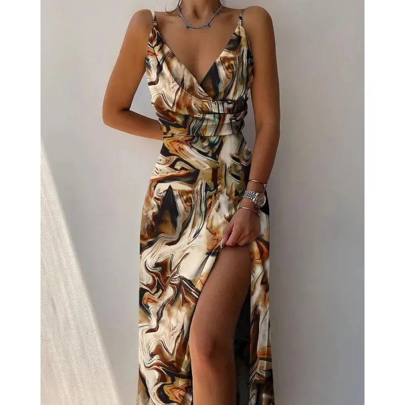 Levoire | Robe Avec Lien Et Motif De Feuilles Jaune